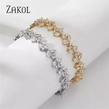 ZAKOL Роскошные браслеты из кубического циркония в форме листа, браслеты для женщин, блестящие растения, свадебные украшения для вечеринок 2023 года, новинка