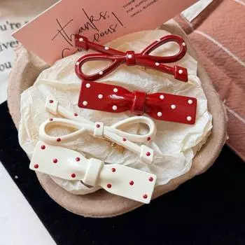 Заколка для волос Ankola Red Polka Dot Bow Hairpin для женщин - Милая заколка для волос сбоку и зажим для челки на лбу