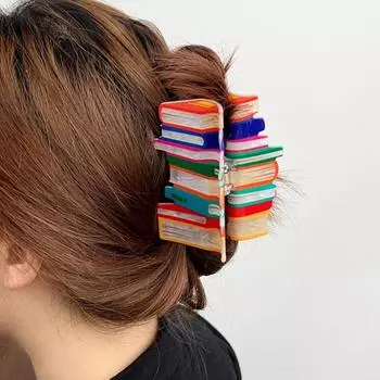 Заколка для волос в форме книги, карандашный дизайн, заколка для волос, цветная заколка для волос на затылке, аксессуар для волос в школу, головной убор оранжевый