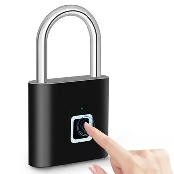 Замок с отпечатком пальца с зарядкой через USB, умный замок, водонепроницаемый дверной замок, разблокировка 0,2 секунды, портативный противоугонный замок, цинк чёрный