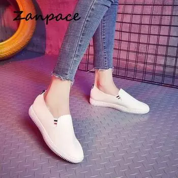 ZANPACE 2024 Новые женские туфли на плоской подошве Повседневные туфли с круглым носком Белые женские мокасины Осенняя дышащая женская обувь на платформе 5