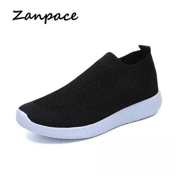 Кроссовки Zanpace женские весенние сетчатые мокасины дышащие трикотажные неглубокие женские туфли повседневные 4 цвета большие размеры легкие женские туфли 5 чёрный