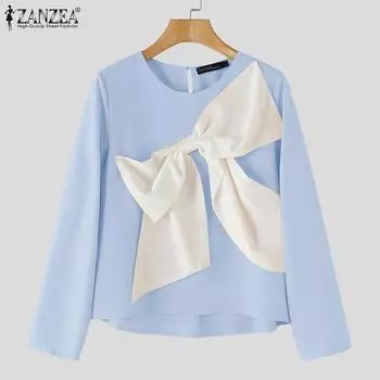 ZANZEA Women Casual Bows Patchwork Long Sleeve Loose Blouse 3XL жёлтый