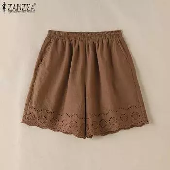 ZANZEA Womens Casual Lace Patchwork Summer Short Pants S белый