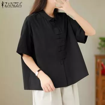 ZANZEA Женские модные рубашки с воротником и коротким рукавом 4XL