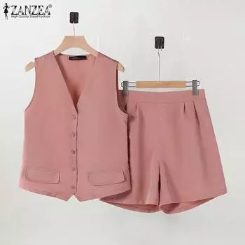 ZANZEA Женские жилеты, топы и шорты, повседневные комплекты из двух частей XL