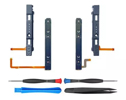 Запасной слайдер ElecGear, совместимый с моделью Switch OLED и Joy Con, левая и правая металлические Т-образные направляющие и пластиковый слайдер с гибким кабелем, запасные части