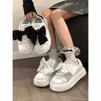 Zapatos Mujer Bow Shoes Platform Sneakers Women Tennis Female Flats Vintage Vulcanize Cute Korean Fashion Spring Summer 2024 35 чёрный