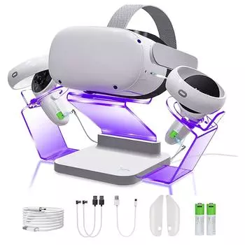 Зарядная док-станция VR Quest Stand Set Аксессуары со светодиодной подсветкой для Oculus Quest 2 One Size белый