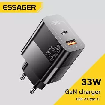Зарядное устройство Essager USB C 33 Вт GaN Type C PD, быстрая зарядка для iPhone 14 13 12 11 Pro Max XS 8 P для iPad Pro Air iPad Mini EU Plug белый