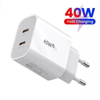 Зарядное устройство USB C, 40 Вт, быстрая зарядка, QC 3,0, двойное зарядное устройство PD, тип C, адаптер для быстрого зарядного устройства для iPhone, Xiaomi, Samsung, Huawei, телефона UK Plug