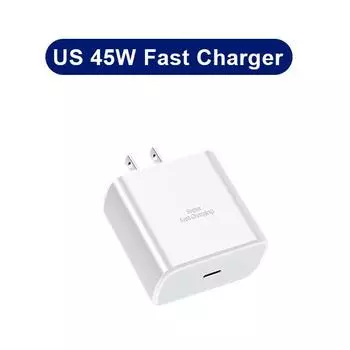 Зарядное устройство USB C PD 45 Вт Быстрая зарядка для Samsung Galaxy S24 S23 Ultra Note 10 Plus Кабель USB C Type C Адаптер для зарядки мобильного телефона White US Plug