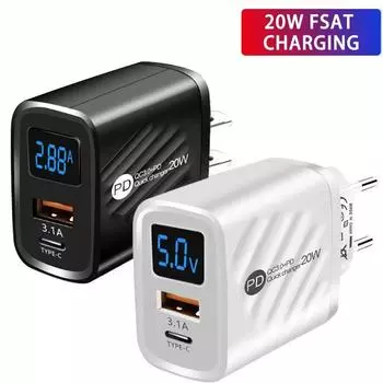 Зарядное устройство USB PD, 20 Вт, быстрая зарядка, адаптер для зарядки телефона с цифровым дисплеем, тип C для iPhone, Samsung, Xiaomi, Huawei, настенное зарядное устройство USB C EU Plug белый