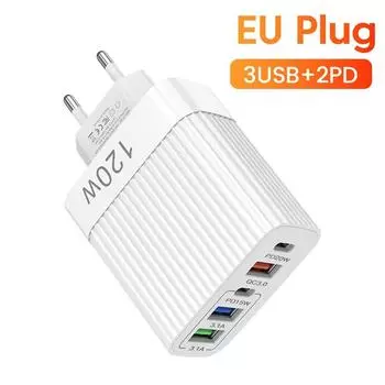 Зарядное устройство USB Type C 120 Вт Быстрая зарядка Зарядное устройство PD Quick Charge QC3.0 Сетевой адаптер Вилка США/ЕС Для iPhone Xiaomi Samsung S22 EU-White
