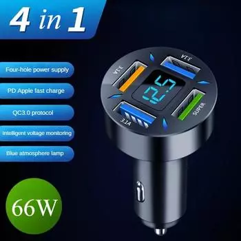Зарядное устройство USB Type C для автомобиля PD 4 USB Car Quick Charge QC3.0 12/24 В Разветвитель гнезда прикуривателя для iPhone Huawei