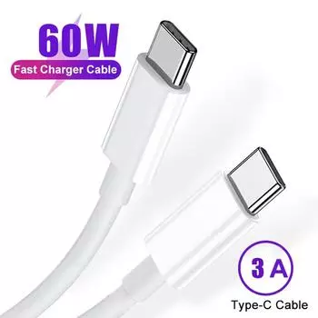 Зарядный кабель USB C USB C на USB C 60 Вт, кабель для быстрой зарядки, поддерживает такие устройства, как iPhone 15 16 Xiaomi Mi Huawei 0.3m