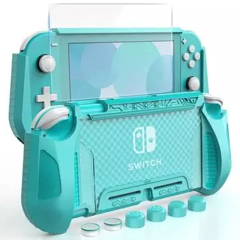 Защитный чехол для Nintendo Switch Lite TPU с эргономичным дизайном для комфортного прикосновения с закаленной пленкой и 6 клавишными колпачками чёрный