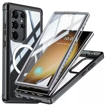 Защитный чехол на весь экран для Samsung Galaxy S24 Ultra, прочный, ударопрочный, бронированный, с магнитной зарядкой, чехол S24 Plus S24 Ultra чёрный