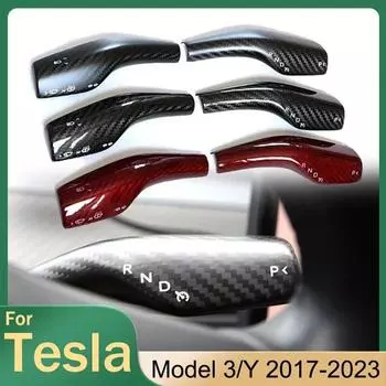 Защитный чехол Tesla Column Shift для модели Tesla 3 года 2017-2023, аксессуары, декоративные наклейки из 100% настоящего углеродного волокна, 2 шт. красный