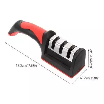 Заточка Edc Professional. Точилка для ножей бытовая кухонная нержавеющая ручная многофункциональная домашняя стальная быстрая 3-ступенчатая 21 x 5 cm красный