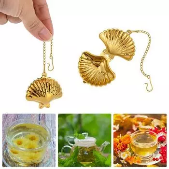Заварник для чая с крючком, многоразовый, из нержавеющей стали, в форме милой ракушки, заварник для рассыпного чая, аксессуары для чайника серебряный