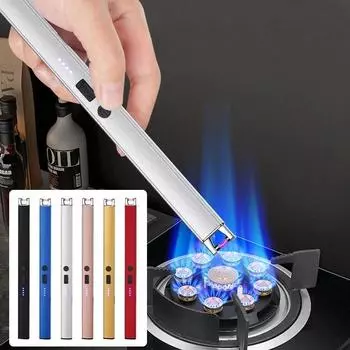 Зажигалка с подзарядкой от USB для кухни, электрическая дуга, ветрозащита, импульсное беспламенное плазменное зажигание, зажигалки для свечей, барбекю на открытом воздухе чёрный