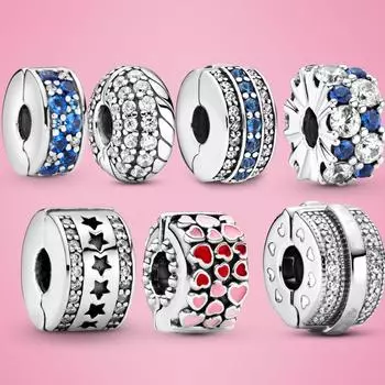 Зажим 925 пробы стерлингового серебра CZ pave Pattern звезда сердце циркон зажим шармы бусины фиксатор подходит для браслета серебро 925 ювелирные изделия Популярный