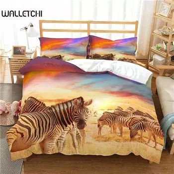 Zebra Duvet Cover Set Polyester Comforter Cover Black And White Stripe Wild Animals For Kids Teens Bedding Set King Queen Size 135x200cm 2pcs