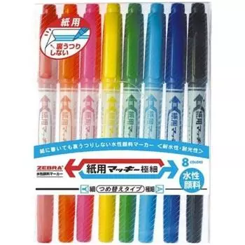 Бумага для ручек Zebra Mackie extra fine 8 цветов на водной основе WYTS5-8C
