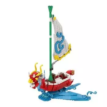 Zeldaed Ship Wind Waker Boat Blue Sailing Boat Building Blocks Assembly Model Кирпичная игрушка в подарок