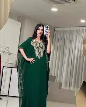 Зеленое марокканское платье HandWork Dubai Stylish Abaya Farasha Kaftan Dress Dress Long XS зелёный