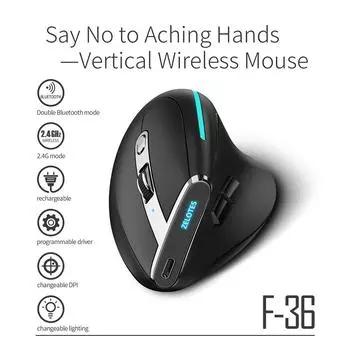ZELOTES F-36 2.4G беспроводная мышь Bluetooth мыши 2400 DPI 8 кнопок профессиональная оптическая вертикальная мышь компьютерная игровая мышь чёрный