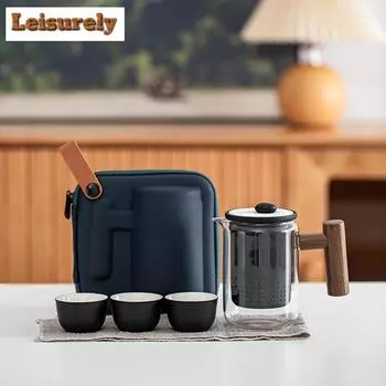 Zen Black Side Handle Pot Portable Travel Tea Set Kit Antique 1 Pot 3 Cups Tea Maker Travel Tea Set Stock Bags Accessories Craft