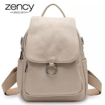 Zency новый модный женский рюкзак из 100% натуральной кожи зимний бежевый повседневная дорожная сумка классический черный школьный рюкзак бежевый