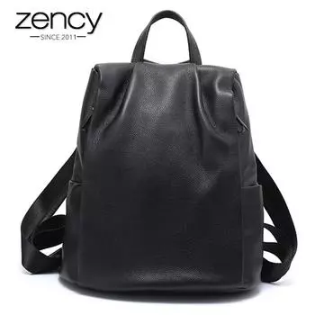 Zency противоугонный женский рюкзак из 100% натуральной кожи, черная дорожная сумка, большая школьная сумка для девочек, модный женский рюкзак для ноутбука чёрный
