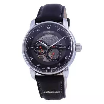 Zeppelin Captain s Line Skeleton Leather Automatic 8664-2 86642 Мужские часы чёрный