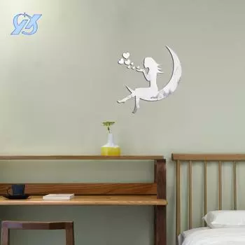 Зеркальная наклейка Moon Girl 1 мм, акриловая трехмерная наклейка на стену, украшение для спальни
