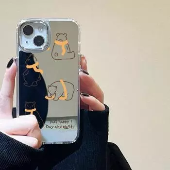 Зеркальный чехол для телефона с милым медведем для iPhone 11, чехол для iPhone 15 Pro 13 12 14 Pro Max XR X XS Max, роскошный противоударный чехол с мультяшным рисунком For iPhone 11