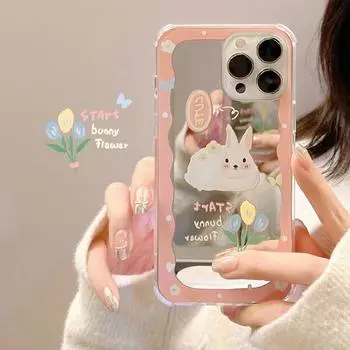Зеркальный чехол для телефона с рисунком розового кролика для Iphone14 13 12 11promax X Xr Xsmax 78plus, модный чехол для предотвращения падения For iPhone XR