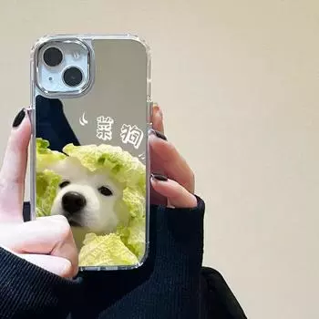 Зеркальный чехол с изображением собаки из мультфильма для iPhone 11, чехол для iPhone 14, 13, 12, 15 Pro Max X XR XS Max, противоударный чехол-бампер с милым щенком, чехлы For iPhone 13Pro Max