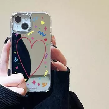 Зеркальный чехол с сердечком для iPhone 14 Pro, чехол для iPhone 11 15 12 13 Pro Max X XR XS Max, милый милый противоударный чехол на заднюю панель For iPhone 15