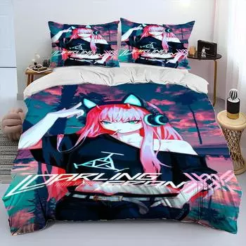 Zero Two DARLING In The FRANXX Аниме Одеяло Постельное белье, Пододеяльник Постельное белье Одеяло Наволочка, Постельное белье размера Queen Size Детский EU Twin 135x200cm