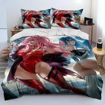 Zero Two DARLING In The FRANXX Аниме Одеяло Постельное белье, Пододеяльник Постельное белье Одеяло Наволочка, Постельное белье размера Queen Size Детский EU Single 135x200cm