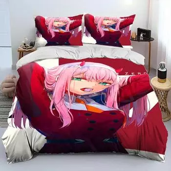 Комплект постельного белья Zero Two DARLING In The FRANXX Cartoon, пододеяльник, наволочка, комплект постельного белья размера Queen 70x133cm 2pcs