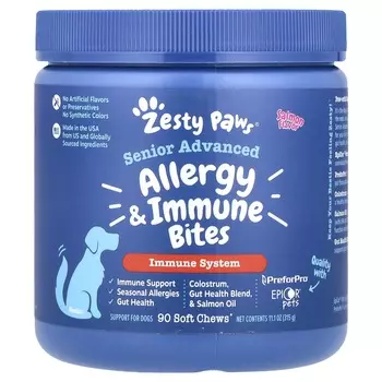Zesty Paws, Senior Advanced, Allergy & Immunity Bites, для собак, со вкусом лосося, 90 мягких жевательных таблеток, 315 г (11,1 унций)
