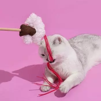 ZEZE cat teaser, kitten chewing plush toy ball, cat teaser toy supplies, indoor cat toys, long pole cat teaser stick