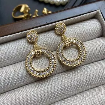 Zhao Liying Feitian Award S925 Silver Needle Copper Inlaid with Diamonds Geometric Ring Earrings Pendant Shiny Premium Earrings Women