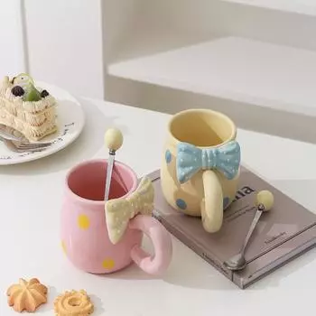 Жаропрочные керамические кружки с бантом, чашка для напитков, милые кофейные чашки для дома