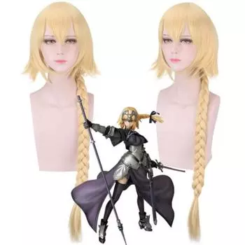 Желтый длинный парик с косой, косплей, Fate Apocrypha, костюм Жанны Д Арк, термостойкие синтетические волосы, женские парики для косплея 90CM жёлтый