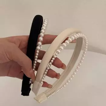 Жемчужная французская атласная шелковая повязка на голову, женские аксессуары для волос, головные уборы в корейском стиле, повязка для волос из губки